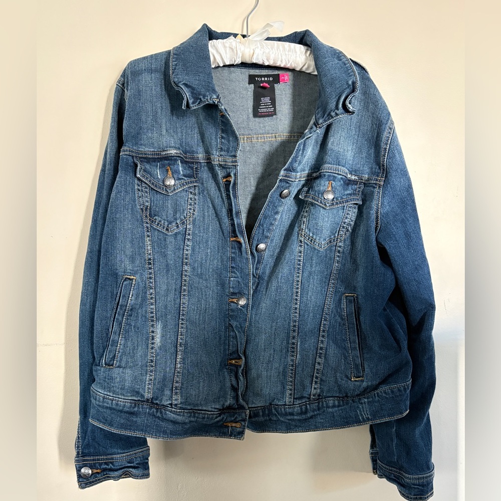 Torrid denim jean jacket. Classic style. Medium wash. Size 2= 1X Plus